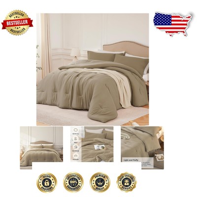 Full 3PC Comforter Set in TaupeBrown - Soft & Lightweight for -Round Comfort-image