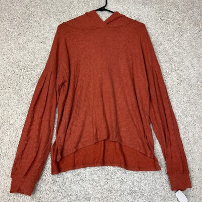 PST Los Angeles Tunic Sweater Womens Large Rust Knit Hooded Casual Comfort Cozy-image