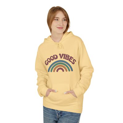 Good Vibes Rainbow Fleece Hoodie, Cozy Unisex Sweatshirt, Comfortable Apparel-image