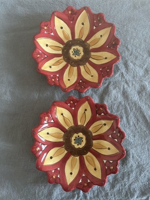 Carynthum Salad Dessert Plates 8” Set Of 2  Pier 1 Flower Red Green Retired-image