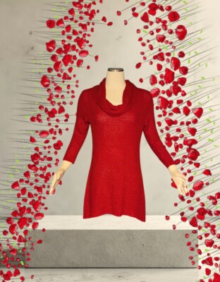 STYLE & CO Women's Cowl Neck SPARKLY Red TUNIC Sweater KNIT Pullover Medium-image