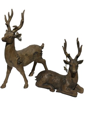 RAZ Imports Deer Set/2 Resin Wood Design Beautiful Display New Farmhouse Cabin-image