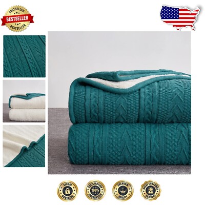 Cozy Lake Blue Acrylic Sherpa Throw Blanket - 50x63 Inches Reversible Comfort-image