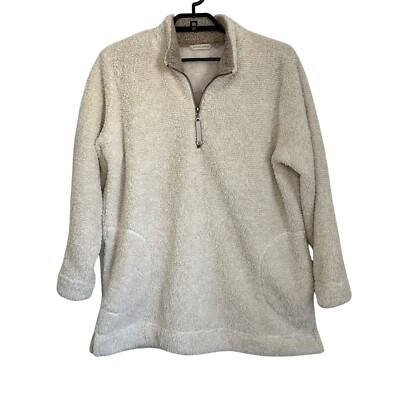 Soft Surroundings WomensLuxe Sherpa Fleece Pullover 1/4 Zip Sz Large Cream Plush-image