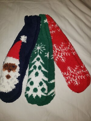 Old Navy Cozy Fuzzy Comfy Sock Women Santa Claus One Size Blue-image
