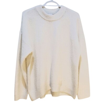 Cozy Knit Sweater Pullover Crew Neck Long Sleeve Soft White-image