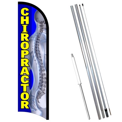 Chiropractor Premium Windless  Feather Flag Bundle (Complete Kit) OR Optional Re-image
