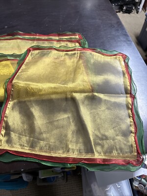Pier 1 Imports Placemats Set Of 4 Red Gold Green Shimmer Sheer Square-image