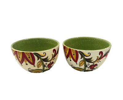 Pier 1 Imports Soup/Cereal Bowls 6” Set of 2 Floral Carynthum Hand Crafted-image