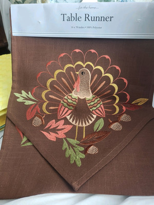 NWT Table Runner Thanksgiving Turkey  70” x 14”100% Polyester Machine Wash...-image