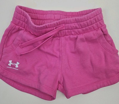 Under Armor Terry Shorts Girl YSM Small Hot Pink Loose Cozy Comfort Quality -image