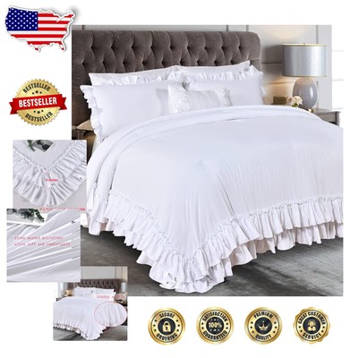 Cozy Ultra Soft Ruffled King Comforter Set with 2 Shams - All Season Comfort-image