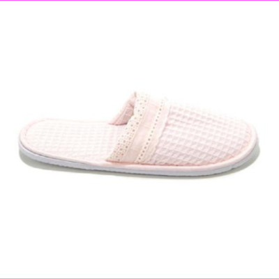 Cottage Collection Waffle Weave Slippers Ladies Eyelet Trim White Aqua, Aqua NIP-image