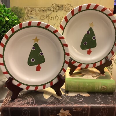 (2) NEW/NWT~Vintage Pier 1 Imports~Christmas Tree Themed~8” Salad Plates~NICE~-image