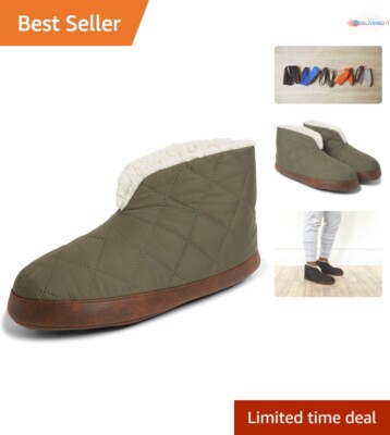 Men's Bootie Slippers Nylon Medium Cozy Faux Sherpa Indoor Winter Comfort-image