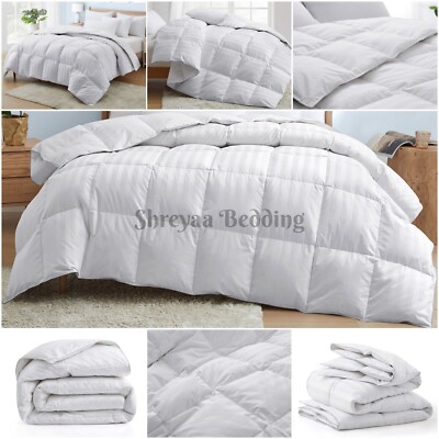 Superb Ultra Soft Goose Down Alternative Comforter Queen Size White Stripes-image