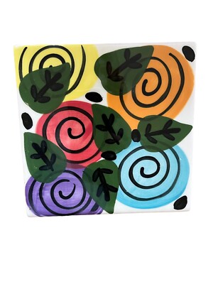 Pier 1 Blue Yellow Swirl Mixed Hand Painted Ceramic 6