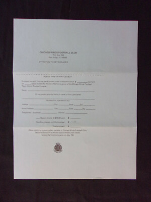 Vintage 1975 Chicago Winds WFL World Football League Season Ticket Order Form-image