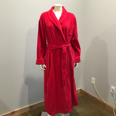 Whispers Robe Womens M Wrap Fleece Soft Cozy Pockets Long Shawl Collar Red-image