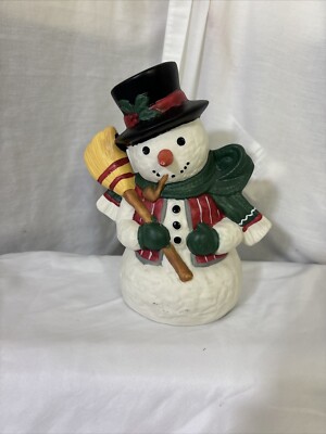 Snowman Christmas Holiday Wind-Up Musical Figurine Vintage Ceramic or Porcelain-image