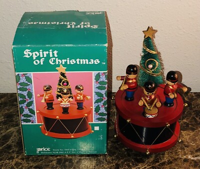 Vintage Wood Rotating Music Box Plays “Wish You A Merry Christmas” 1982 Working-image