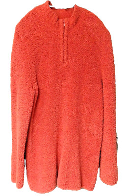 Denim & Co Plush 1/4 Zip Coral Tunic Sweater Women's M Fuzzy Texture QVC Retired-image