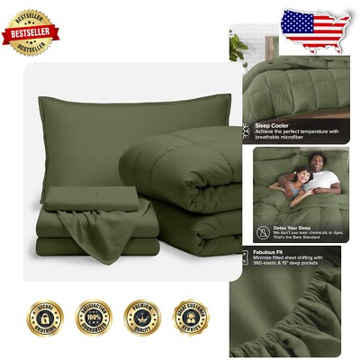 Cozy Twin XL Bedding Set - 5-Piece Microfiber Comforter & Sheet Set in Cypress-image