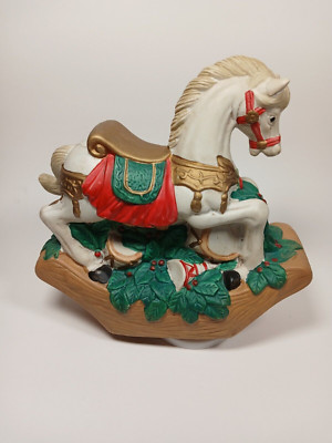 VTG Painted Ceramic Wind Up Musical Christmas Holiday Rocking Horse Figurine 8