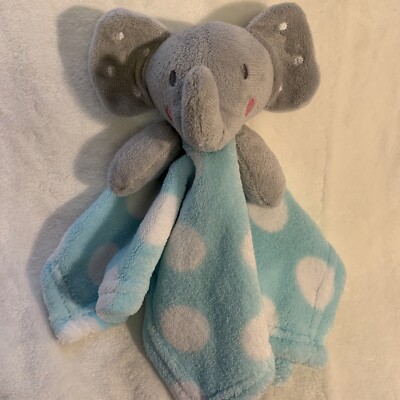 Tiny Toes Gray Aqua Elephant Lovey Soft Cozy Buddy Blanket Security Dot Plush-image