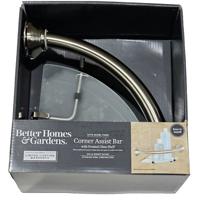 Better Homes & Gardens Corner Assist Bar With Frosted Glass Shelf Satin Nickel-image
