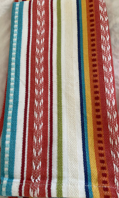 Design Imports Baja Red Aqua Blue Multi Stripe Napkins Set Of 6 New-image