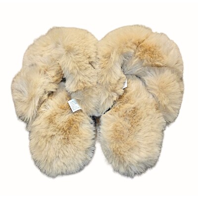 Jenni Intimates Slippers Womens Sz M 7 8 Slip On Faux Fur Tan Soft Open Toe NEW-image