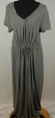 Maxi Knit Dress Tie Cinch Waist Black Stripe Cruisewear Summer Soft Cozy Comfy-image