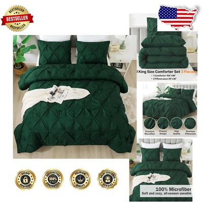 3-Piece All-Season California King Comforter Set in Dark Green - Cozy Microfiber-image