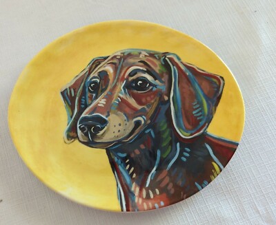 Pier 1 PORTRAIT PUPPIES Dachshund Dog Oval Salad Plate-image