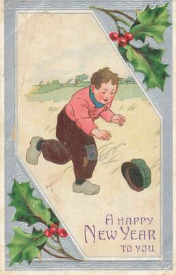 c1910 Boy Chasing Wind New Year P325-image