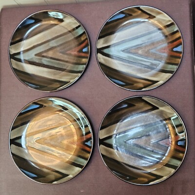 Pier 1 Imports Zig Zag 8 ¼” Salad Dessert Plate Stoneware Lot of 4 Plates-image