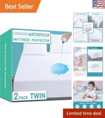 Cozy 2 Pack Waterproof Mattress Pad Cover, Soft & Noiseless for Twin Mattresses-image