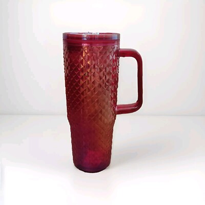 Mainstays 30oz Iridescent Red, Insulated Textured Tumbler with Straw  Handle New-image
