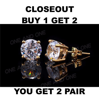 1ct Diamond Stud Earrings Round Cut Solitaire Earrings 14k Yellow Gold Over-image