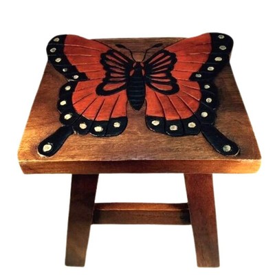 Sea Island Imports Monarch Butterfly Design Hand Carved Acacia Children's Wood S-image