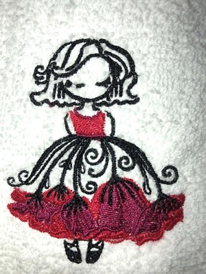 Embroidered Bathroom Hand Towel Ballerina with Red Poppy - Flower Dress HS1258-image