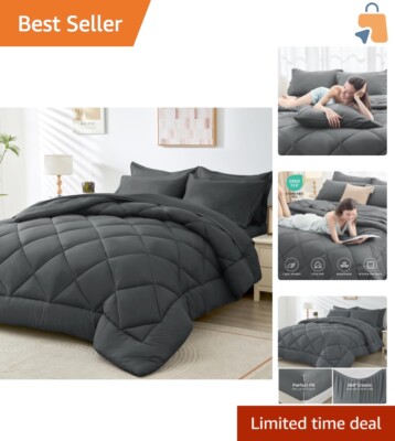 Luxurious 5-Piece Twin Comforter Set - All Seasons Microfiber Bedding-image