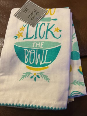 DII Design Imports Life is Short Lick the Bowl Dish Kitchen Towel Set of 3 New-image