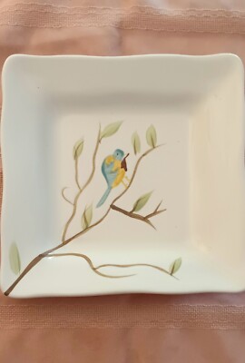 Pier 1 Imports Hand Painted Earthenware Plate with Robin on a Branch 8