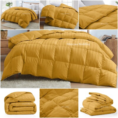 Luxury Premium Soft Stripes Gold Comforter Goose Down Alternative Queen Size-image