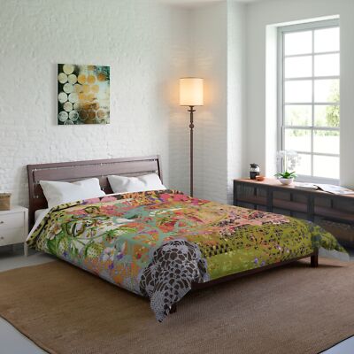 Boho Floral Comforter, Cozy Bedding, Chill Room Vibe QUILT BLANKET DOONA-image