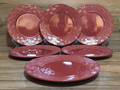 SET OF 6 - PIER 1 - RATTAN BASKET WEAVE - BURGUNDY - 8 1/2