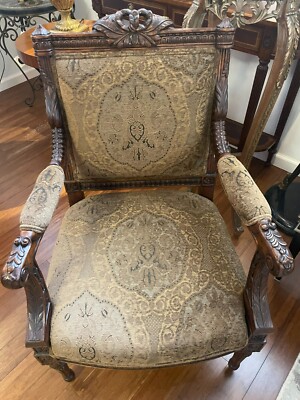 Classic Imports and Design Pair of John Richard Hand Carved Chenille Upholstery-image