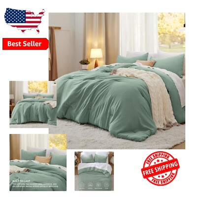 King Size Sage Green Down Alternative Bedding Set - 3 Pieces for Cozy Living-image
